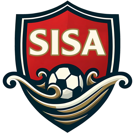 A logo of a youth soccer club in Victoria named South Island Soccer Academy. The logo displays the first letter of each word of the academy name, SISA